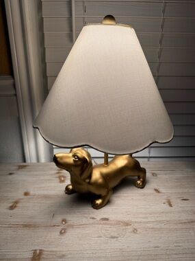 Anthropologie Style Gold Dachshund Doxie Dog Table Lamp & Shade By Elements New